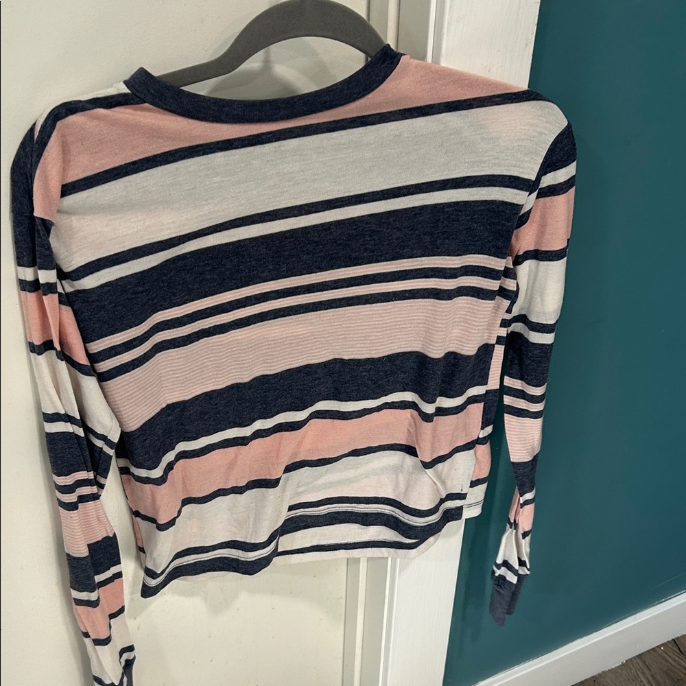 Topshop Pink and Navy Striped Long Sleeve Top
